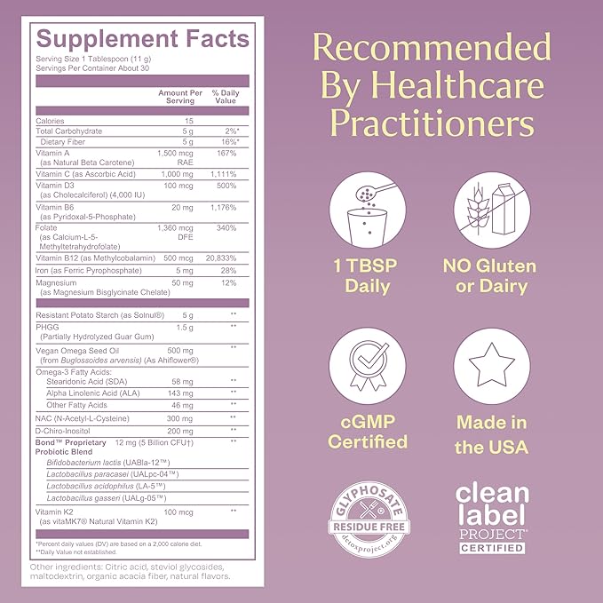 BOND Hormone Balance for Women - Daily Balance Multivitamin Drink w/Prenatal Vitamins for Hormone Harmony, Nutrient Levels, Mood - Folate, B6, B12, Probiotics, Inositol - Womens Multivitamin, 30 ct