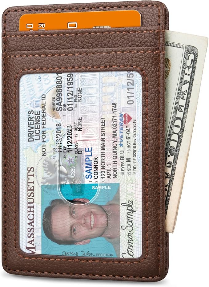 Buffway Mens Slim Wallet, Minimalist Thin Front Pocket Leather Credit Card Holder with RFID Blocking for Work Travel