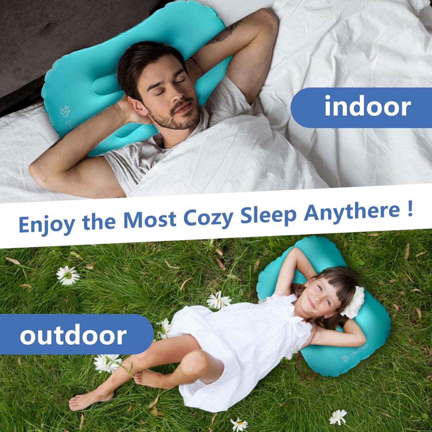 SSS·UrbanForests Ultralight Inflatable Camping Pillow – Compact & Ergonomic Travel Pillow for Neck and Lumbar Support – Waterproof, Portable for Hiking, Backpacking, Airplane & Outdoor Adventures