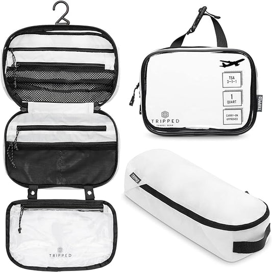 Toiletry Bag Kit Set: Hanging Travel Toiletry Bag + 311 TSA Cosmetic Liquid Bag + Ultralight Accessory Organizer Pouch