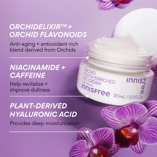 innisfree Orchid Youth-Enriched Eye Cream, Korean Firming Eye Treatment to Smooth Fine Lines