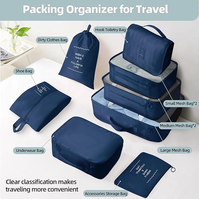 10 Pcs Set Packing Cubes - Travel Packing Organizers, Expandable Suitcase Organizer, Luggage Organizer Bags
