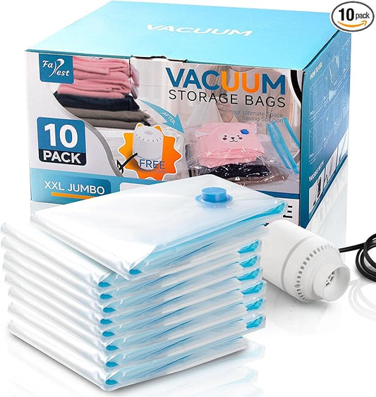 10 Pack XXL Jumbo Vacuum Storage Bags with Electric Air Pump, Space Saver Bags,Compression for Comforters and Blankets,Duvets,Pillows,Travel(47.2x35 in)