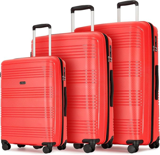 3 Piece Expandable Luggage Sets 20/24/29 inch Durable Suitcase Sets with Double Spinner Wheels TSA Lock For Travel Trips,Red