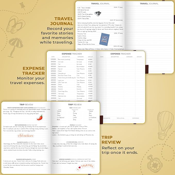 Clever Fox Travel Journal – Vacation & Trip Organizer with Budget Plan, Packing List, Travelling Expense Tracker, A5 (Amber Yellow)