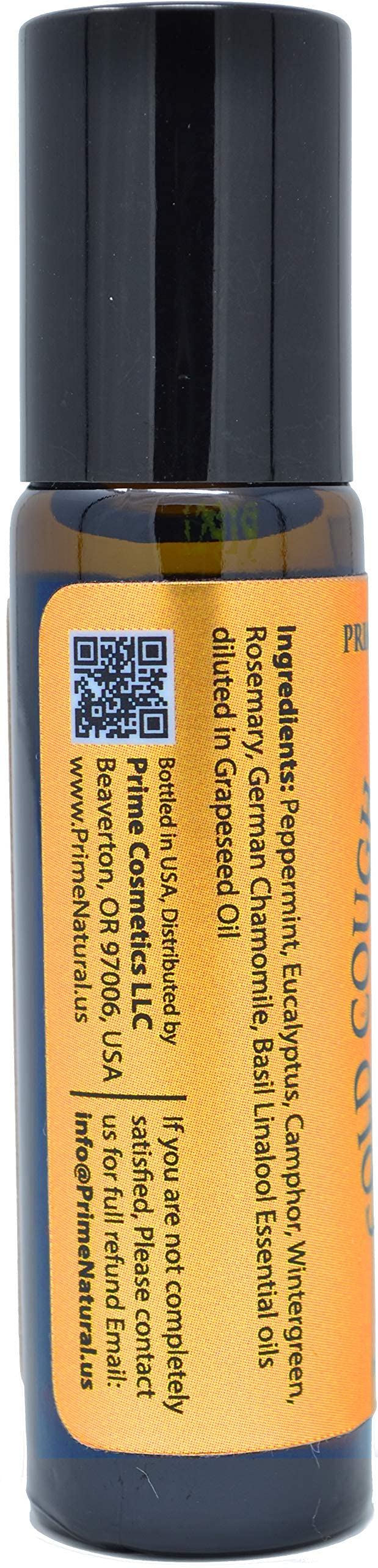 PRIME NATURAL Cold Cough Congestion Relief Essential Oil Roll on (10ml), Pre-Diluted Ready to Use Roller for Sinus, Sore Muscle, Headache & Sleep