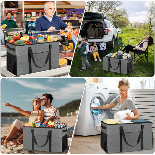 ZOMFELT 75L Standing Extra Large Utility Tote Bag with Removable Dividers & 4-sided Reinforced, Reusable Grocery Shopping Bags Foldable, Car Beach Travel Tote Bag with Handle for Picnics, Laundry