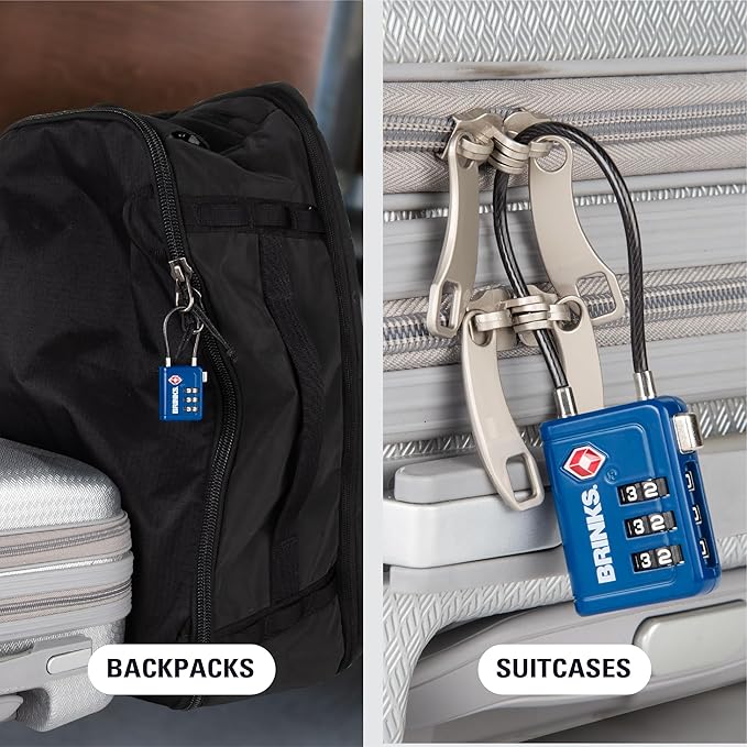 Brinks TSA Accepted Indicator Luggage Lock, Ressetable Combination, New More Secure TSA008 Key, 2 Pack (2, Blue, 2.5" Shackle)