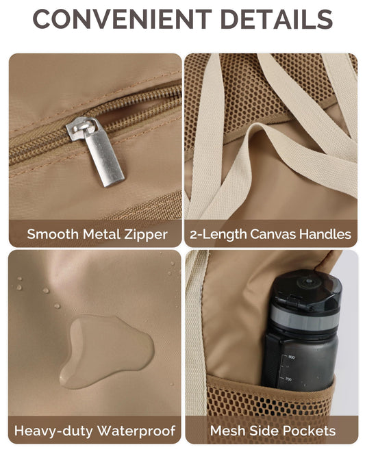 HOMESPON Beach Bag Large Waterproof Sandproof Foldable Tote Bag for Women with Zipper Mesh Pockets for Pool Cruise Travel Everyday (Khaki)