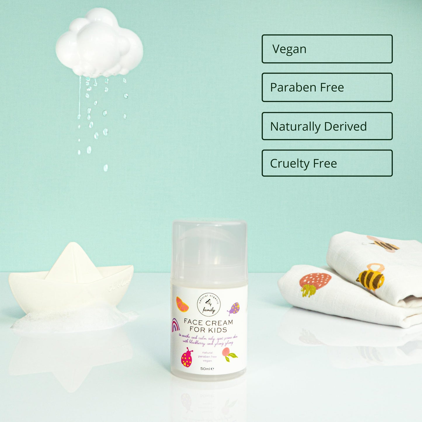 Gentle Face Cream Moisturizer for Kids and Preteens – Nourishing and Calming for All Skin Types – Natural Ingredients: Hyaluronic Acid and Vitamin E - Made in UK 50ml