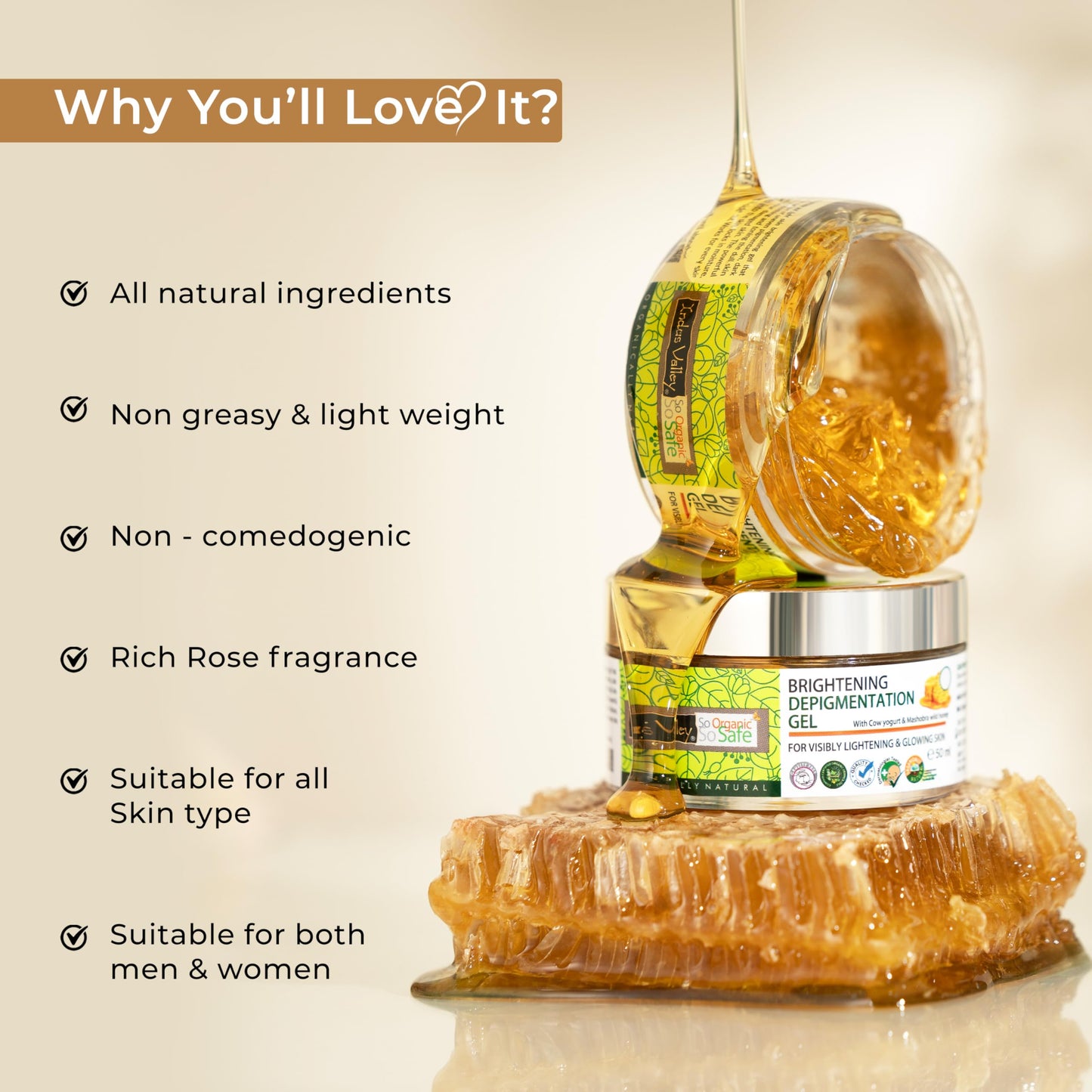 INDUS VALLEY Skin Lightening Cream, Hyperpigmentation Gel For Radiant & Glowing, Dark Spot Remover, for Men and Women, Facial Moisturizer, Hydrating Facial Skin 50ml