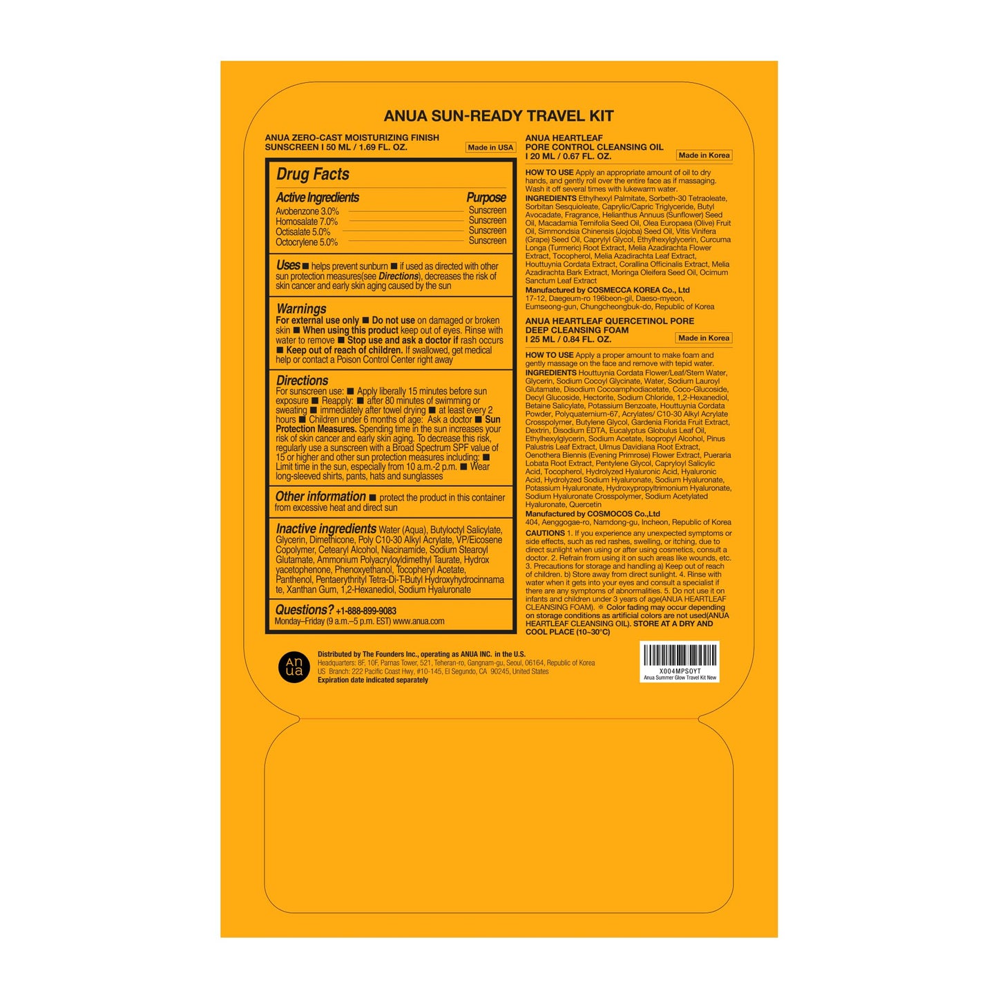 Anua Sun-Ready Travel Kit, Zero-Cast Sunscreen & Cleansing oil & Face Wash. Korean Sunscreen with Mini Size Double Cleansing routine ,Korean Skincare Set