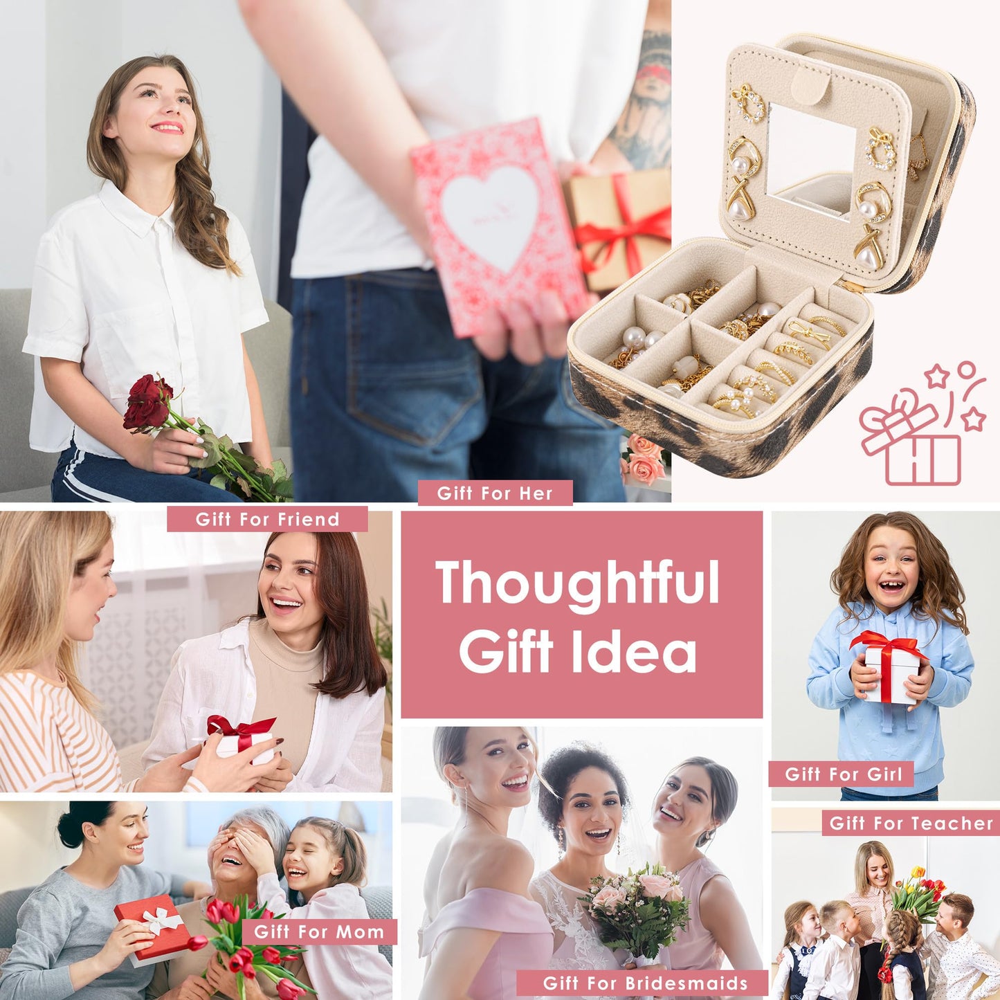 Nymtavia Leopard Print Jewelry Box, Cheetah Travel Jewelry Case for Women Girl, Animal Small Jewelry Organizer, Birthday Graduation Gift