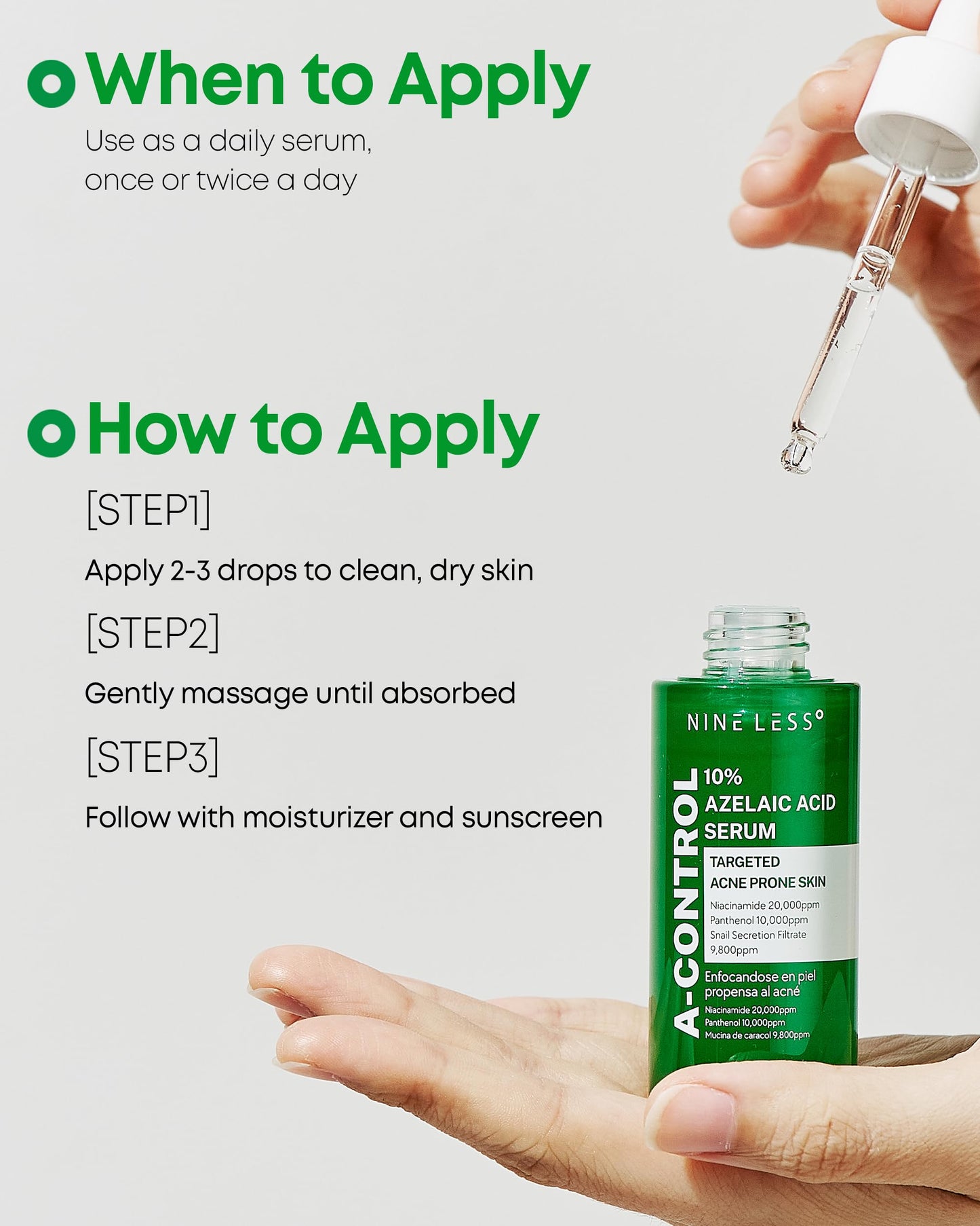 A-Control 10% Azelaic Acid Serum - Korean Acne Serum for Face - Calming Facial Treatment Clearing Breakout, Pimples - for Acne-Prone & Dull Skin, 1.01 fl.oz.