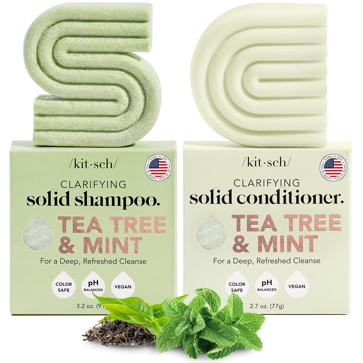 Kitsch Tea Tree Shampoo and Conditioner Set – Anti Dandruff Shampoo Bar & Conditioner Bar - Hair Care for All Hair Types - Free of Paraben, Sulfate & Silicone - Made in USA - 2 pcs