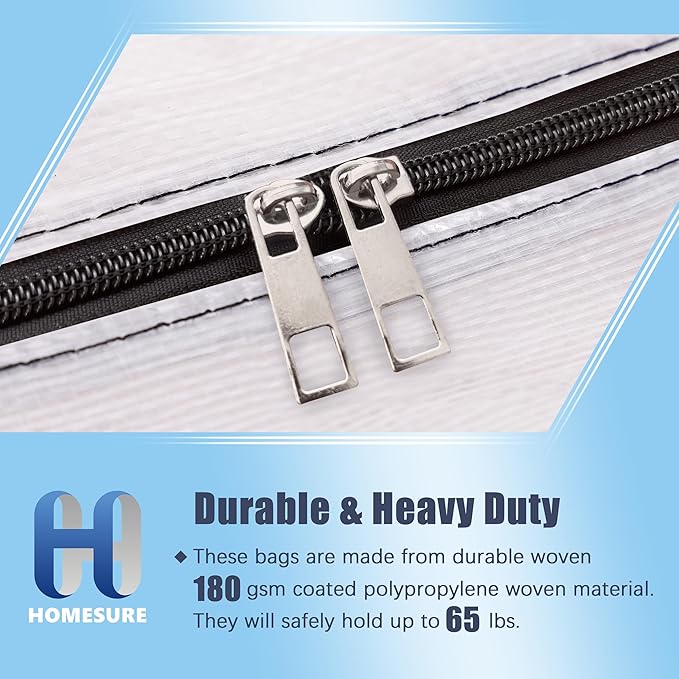 4 Pack Large Strong Moving Bags with Zippers & Carrying Handles - Water-Resistant - Heavy Duty Storage Tote for Space Saving, Fold Flat, Alternative to Moving Box (Semi-Transparent)