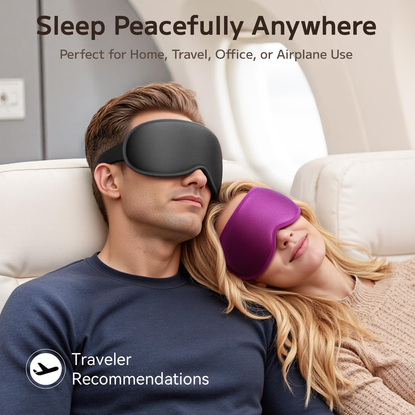 Weighted Sleep Mask 2 Pack - 3D Contoured Eye Masks for Sleep, Best Blackout Sleep Masks for Women Men, Eye Mask for Travel, Meditation, Airplane, Memory Foam, Adjustable Strap, Black Purple