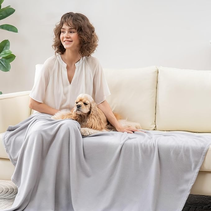 Berkshire Blanket Microfleece Throw Size Bed Throw Blanket Chateau Gray, Lightweight Soft Breathable Plush Micro Fleece Throw Blanket for Travel, Bed and Couch, 50x60 Inches