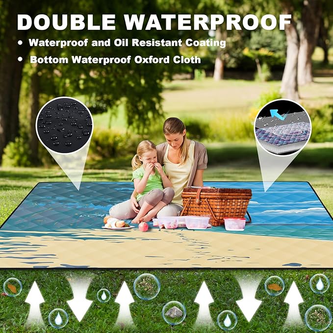 Picnic Blankets 60x80 Sand Repellent Water Resistant Padded Couples Beach Blankey Dogs Backseat Covers Campers Europe Travel Trailer Equipment Outdoorsy Birthday Gift for Girlfriend Teen Kids