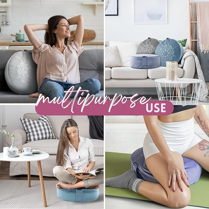 Yes4All Meditation Cushion, Floor Pillow Foam Zafu Buckwheat, Mandala Pattern Yoga Meditation Bolster Pillows, Floor Cushions