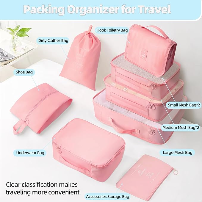 10 Pcs Set Packing Cubes - Travel Packing Organizers, Expandable Suitcase Organizer, Luggage Organizer Bags