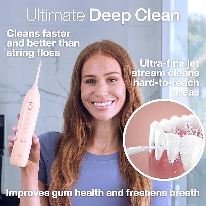 AquaSonic Icon Water Flosser for Teeth – Cordless Rechargeable Oral Irrigator – Waterproof, Portable Dental Cleaning with Jet Tip – Braces Home Travel - Blush