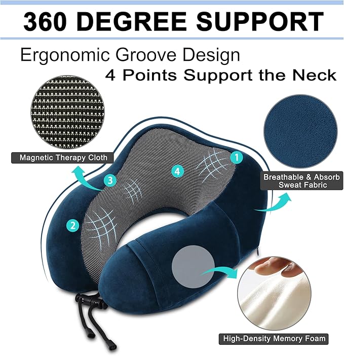 Travel Pillow and Blanket Set Neck Pillows Travel Essentials with Sleep Mask for Airplane Car Memory Foam Blue