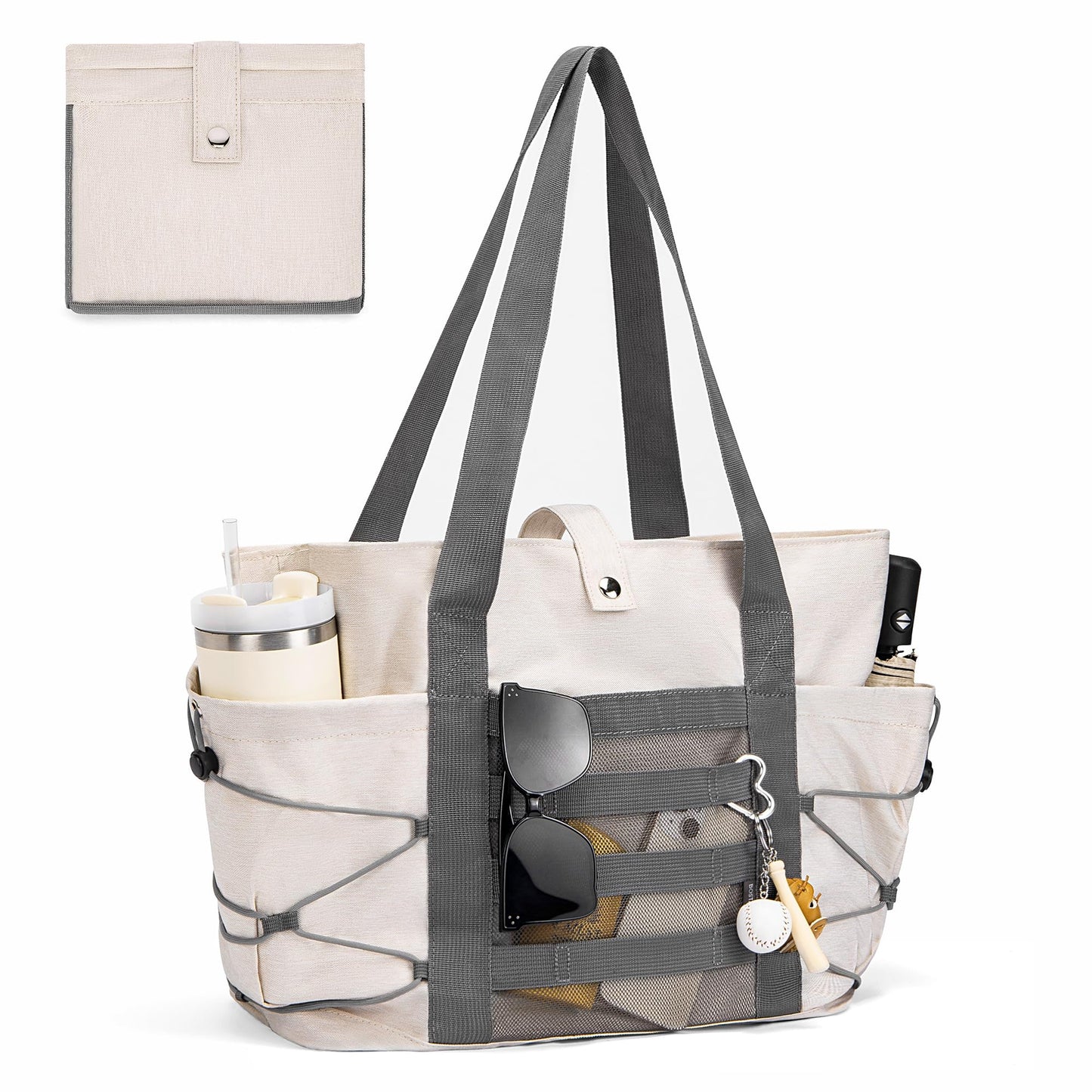 BOSTANTEN Travel Tote Bags for Women Foldable Beach Bag Waterproof Zipper Gym Sports Shopping Bag with Trolley Sleeve