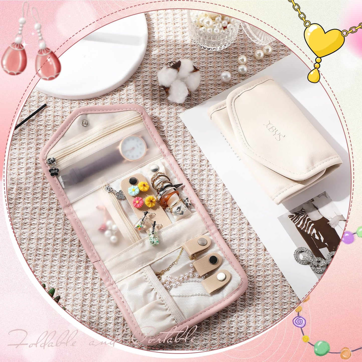 Dansydaisy 3 Pack Travel Jewelry Organizer Pouch Foldable Jewelry Roll Portable Travel Jewelry Case for Necklaces, Rings, Bracelets, 3 Colors