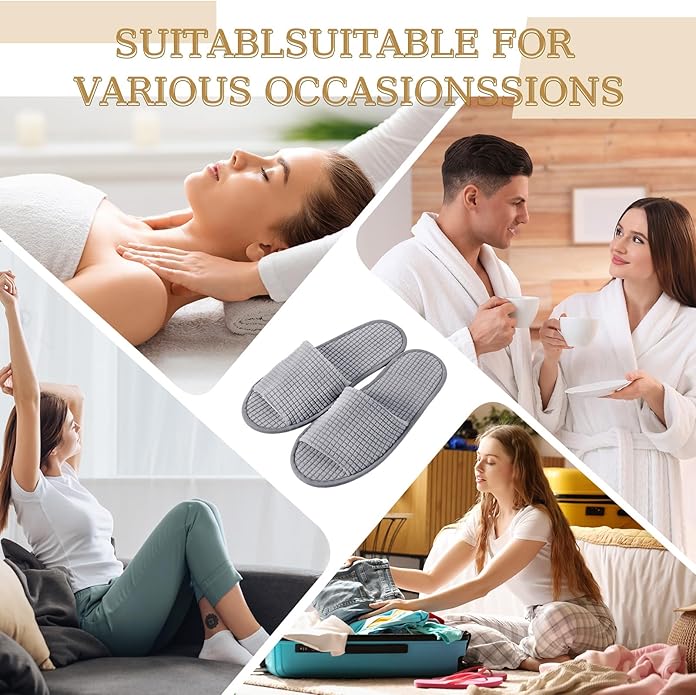 12 Pairs Disposable Slippers for Guests Open Toe Spa Slippers Bulk Disposable Sandals Soft Fleece for Man Women Spa Hotel Wedding Shoeless Home