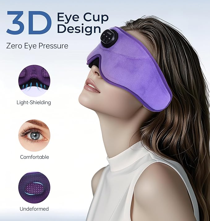 LC-dolida 5.4 Bluetooth Sleep Mask with White Noise,Sleep Headphones,Bluetooth Wireless Music Eye Mask, Ideal for Travel, Night Work,Side Sleeping and Office Use for Both Men and Women(Lavender)