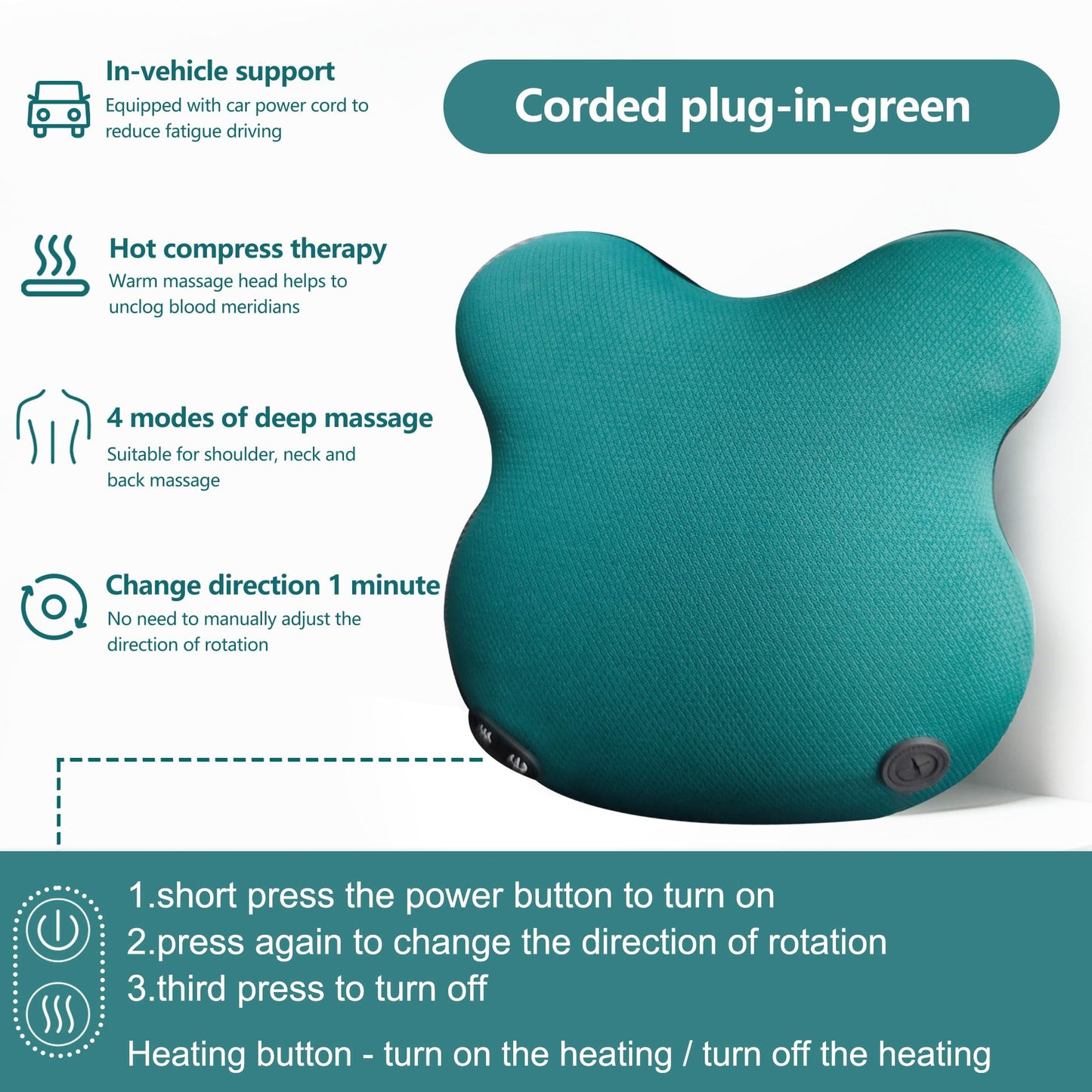 APXPF Back Massager with Heat-Shiatsu Neck Massager for Pain Relief Deep Tissue 3D Kneading Massage for Neck,Lower Back,Shoulder,Leg,Relax Gifts for Women Men Mom Dad,Corded(Green)