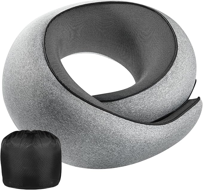 Neck Pillow Airplane,100% Pure Memory FoamTravel Neck Pillow Travel Neck Support Ergonomic &Portable Design Best for Sleeping Plane Car Train Office Flight (Small Grey)