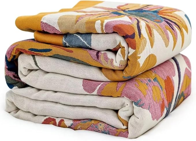 Boho 100% Cotton Throw Blankets 60"x80", Ultra Soft Lightweight Cotton Quilts Travel Blankets Summer Home Decor Blankets for Couch, Sofa,Beding Living Room