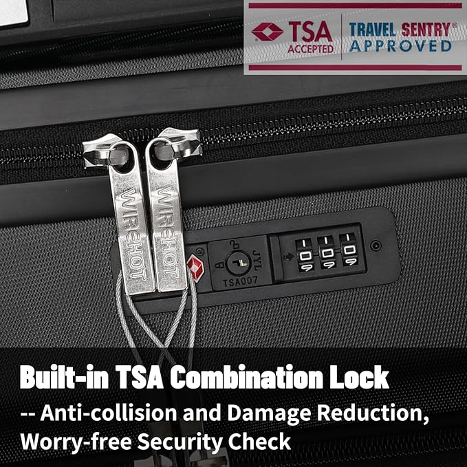 20 inch Small Carry On Luggage Front Open with Laptop Pocket, ABS+PC Hard Shell Suitcase with Spinner Wheels TSA Lock & YKK Zipper, 20in/Toiletry Bag/Handbag, Black