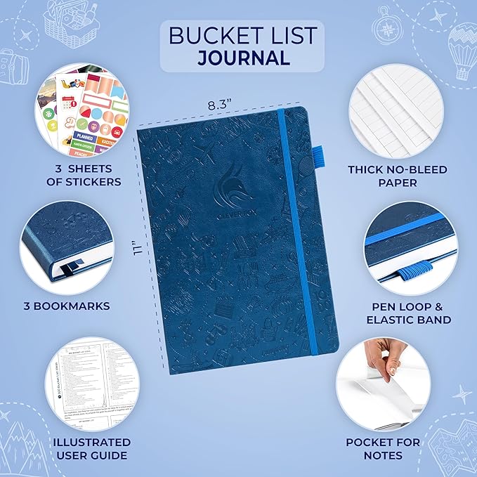 Clever Fox Bucket List Journal Large – Inspirational Book for Memories & Adventures – Motivational Bucket List Notebook for Couples, A4 (Mystic Blue)