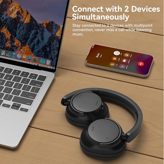 AUSDOM Hybrid Noise Cancelling Headphones: Wireless Bluetooth 5.4 Over Ear Headphones, Foldable ANC Headphone with Mic, 80H Playtime, Hi-Fi Audio, Deep Bass, Comfortable Earpad for Home Office Travel