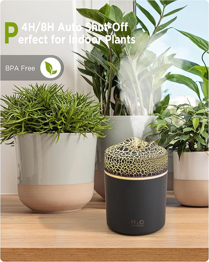 Portable Mini Humidifier, Colorful Volcanic Texture, 300mL Cool Mist Humidifier, USB Powered, Auto Shut-Off. Perfect for Bedroom, Office & Car.