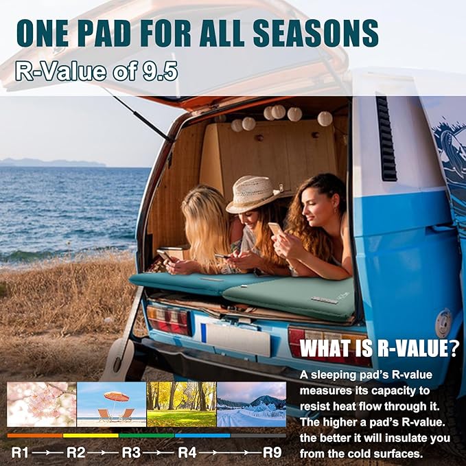 Self Inflating Sleeping Pad with Electric Pump, 3.14" Ultra-Thick Memory Foam Camping Mattress Pad with Pillow Fast Inflating in 30s,9.5 R-Value Insulated Camping Pad for Camping Car Travel, Blue