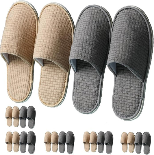 12 Pairs Disposable House Slippers for Guests, Washable Reusable Soft Polar Fleece Spa Slippers, Non-slip Indoor Slippers for Hotel Travel