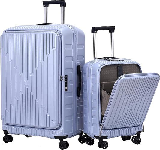 2 Pieces 20/29 Luggage Sets, 20 Inch Cabin Luggage with Front Pocket & 29 Inch Side Opening Suitcase, Ligthweight ABS+PC Hardshell, TSA Lock with HINOMOTO 360° Wheels, Lilac Purple