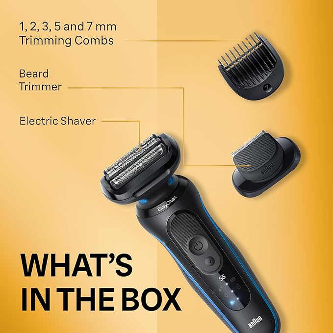Braun Electric Shaver for Men, Series 5 5120s, Wet & Dry Shave, Turbo Shaving Mode, Foil Shaver, Engineered in Germany, with Beard Trimmer & Attachments, Blue