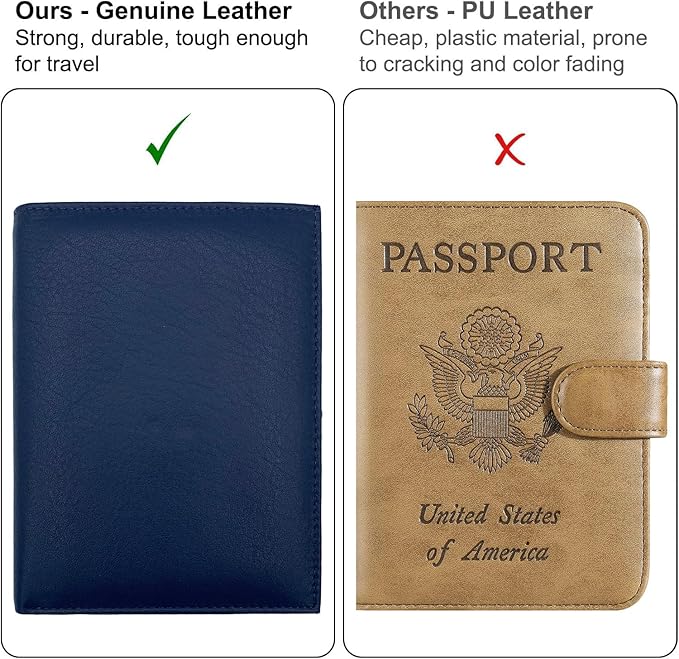 Blue RFID Genuine Leather Passport Wallet