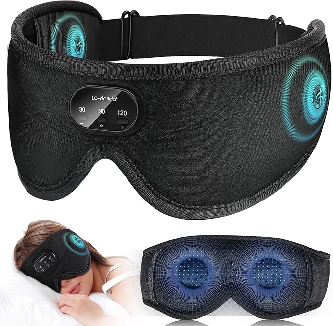 LC-dolida Sleep Headphones, White Noise Bluetooth Sleep Mask 3D Wireless Eye Mask for Sleeping, Sleep Mask with Bluetooth Headphones for Side Sleepers Travel Yoga, Cool Gifts for Men Women