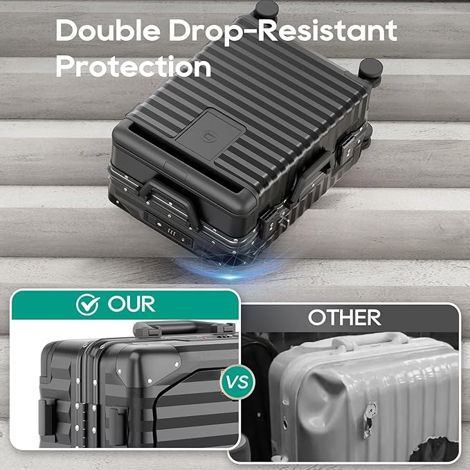 Joyway 20 Inch Carry on Luggage with Aluminium Frame and Front Pocket, PC Hardshell Suitcase with USB Port and Cup Holder, 21.5x14.2x9 Airline Approved, Luggage with Spinner Wheels and TSA Lock (Grey)