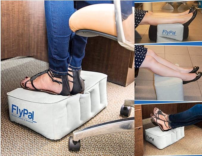 Inflatable Foot Rest Pillow for Travel, Patented 2 in 1 Design, Blow-Up Footrest Cushion for Home, Office. Airplane Travel Essential and Kids Airplane Bed