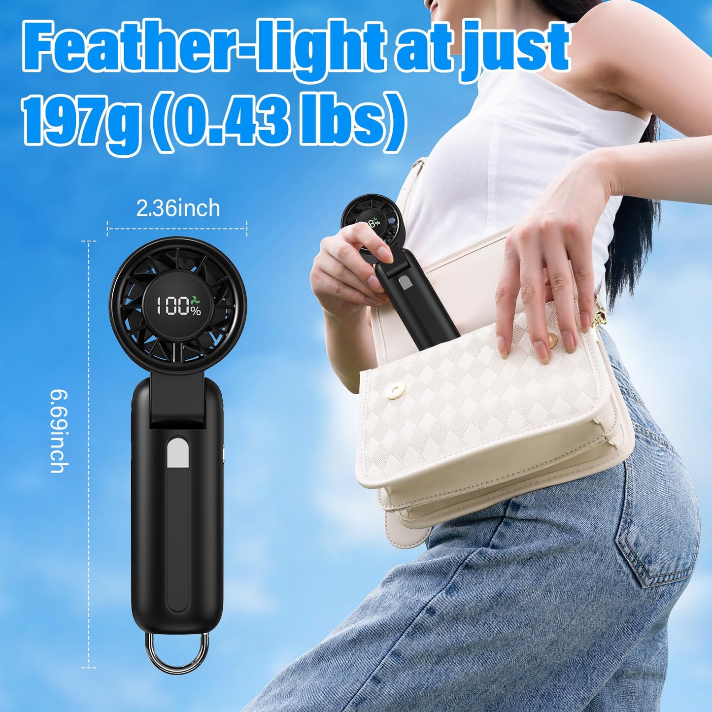 4 in 1 Portable Handheld Turbo Fan, 10000RPM High-Speed Mini, 180° Foldable, 1-100 Speeds, Up to 15H Use, 5000mAh Battery, Powerful Personal Cooling, Hand Held Fan for Travel, Indoor & Outdoor