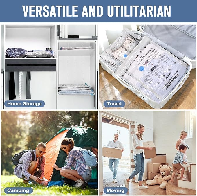 BoxLegend Vacuum Storage Bags 10 Combo Vacuum Pack Bags Space Saving Double Zipper Seal & Leak Valve Reusable for Clothes Pillow Comforters Bedding,2XL, 2L, 6S, 1 Large Pump