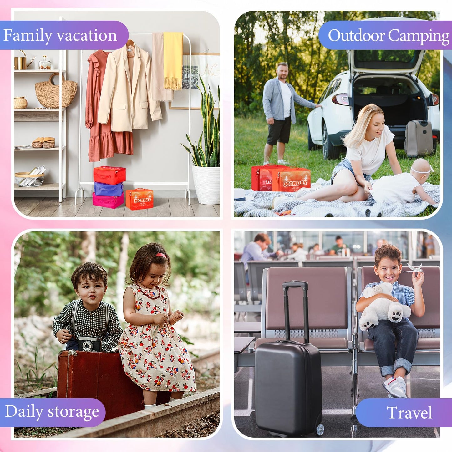 Paterr 14 Pcs Packing Cubes for Travel Kids Days of Week Compression Packing Cubes Colorful Luggage Organizers Suitcase Camp(9 x 7 x 3 Inch)