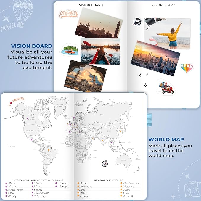 Clever Fox Bucket List Journal – Inspirational Book for Memories & Adventures – Motivational Bucket List Notebook for Couples, A5 (Light Blue)